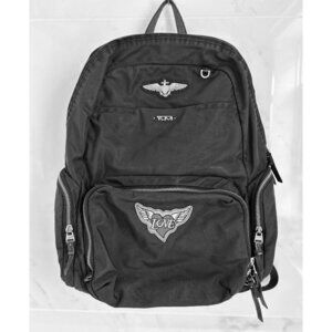 Tumi Black Backpack With Love Patch Wing Embroidery Zippered Pockets